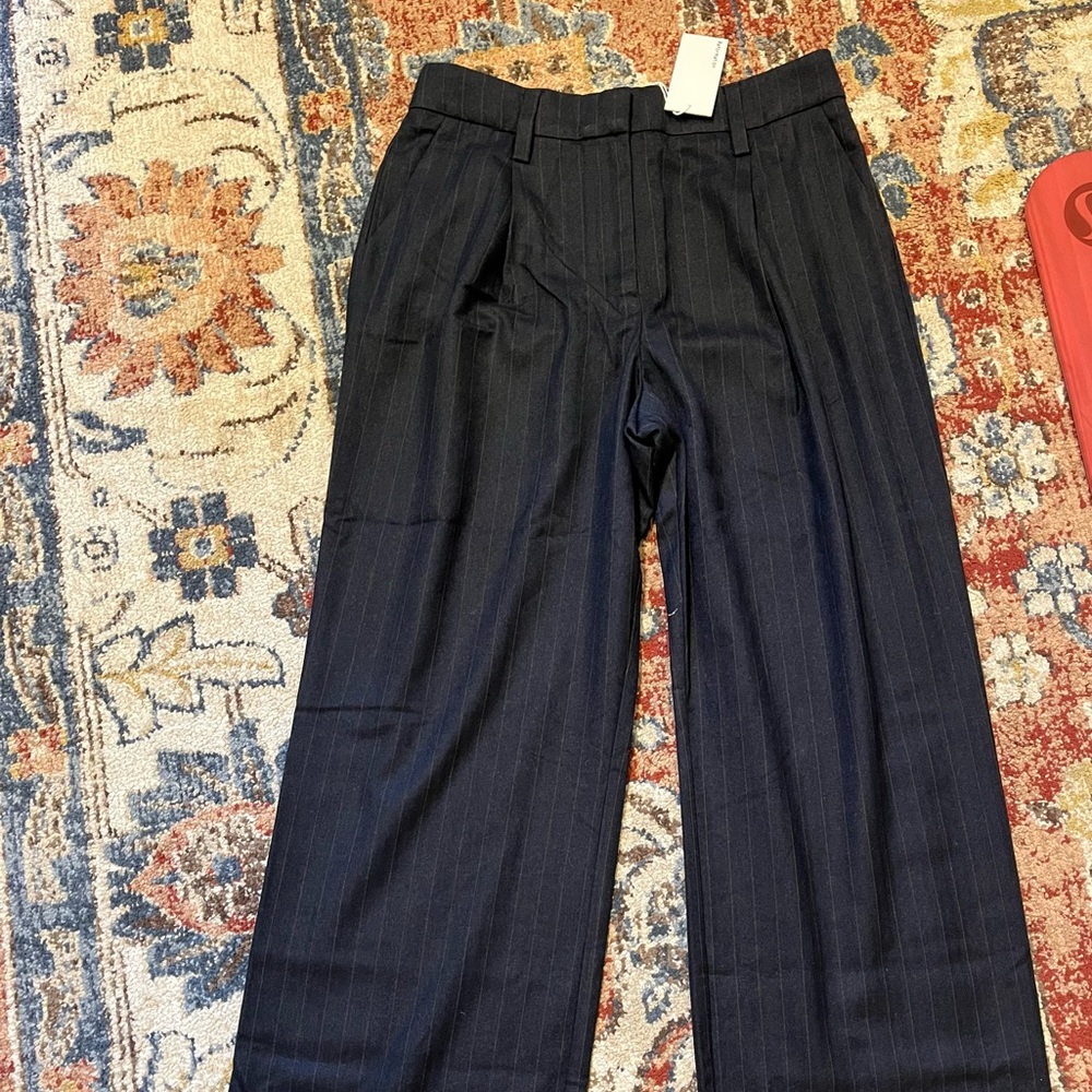 Reformation Navy Pinstripe Wide Leg Pants - Picture 2 of 9